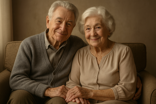 Old grandpa with grandma next to each other